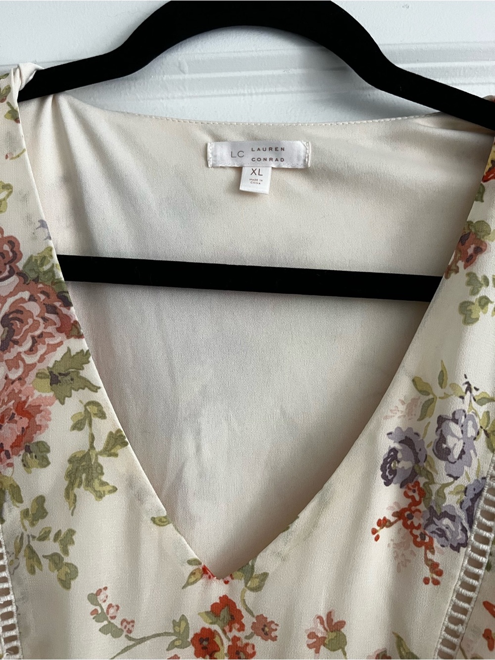 LC Lauren Conrad Cream Floral V-Neck dress with Pastel Blooms